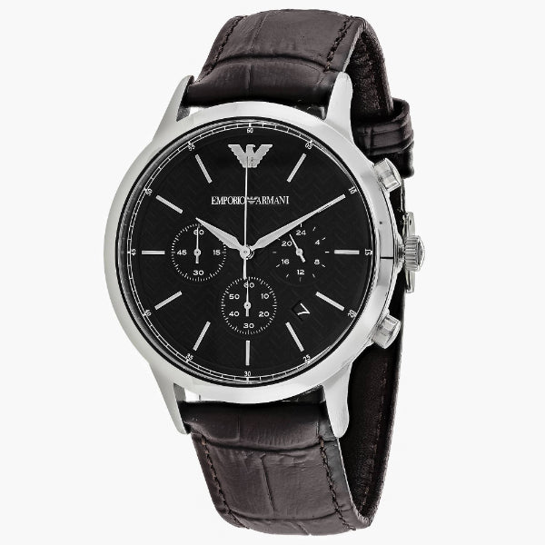 EMPORIO ARMANI Renato Black Leather Strap Black Dial Chronograph Quartz Watch for Gents - AR2482