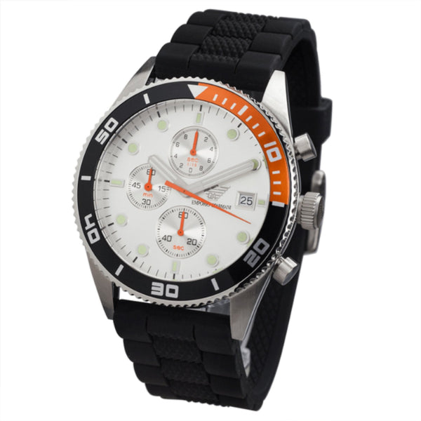 EMPORIO ARMANI Sport Black Rubber Strap Silver Dial Chronograph Quartz Watch for Gents - AR5856