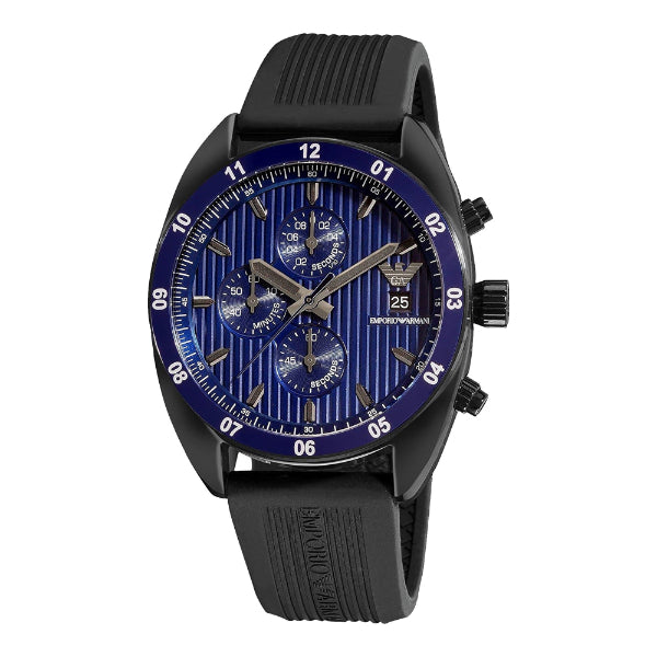 EMPORIO ARMANI Sport Black Rubber Strap Blue Dial Chronograph Quartz Watch for Gents - AR5930