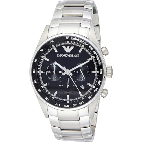 Emporio Armani Sportivo Silver Stainless Steel Black Dial Chronograph Quartz Watch for Gents - AR5980