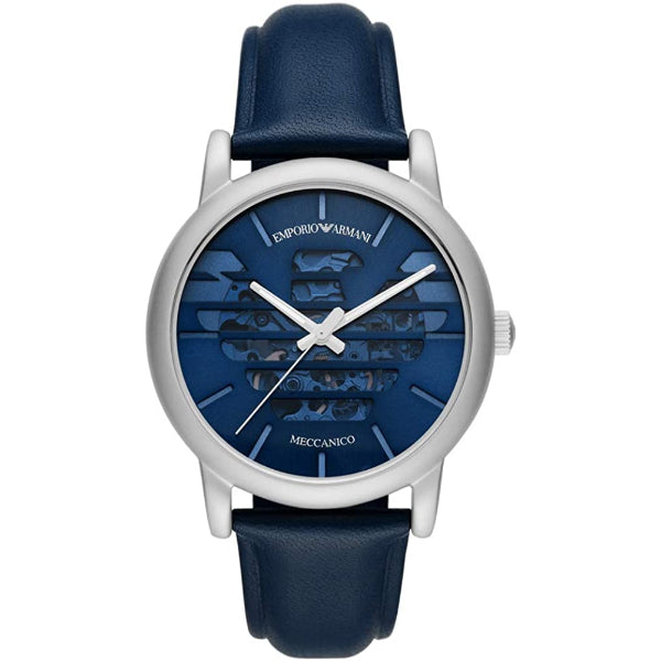 EMPORIO ARMANI Meccanico Blue Leather Strap Blue Dial Automatic Watch for Gents - AR60030