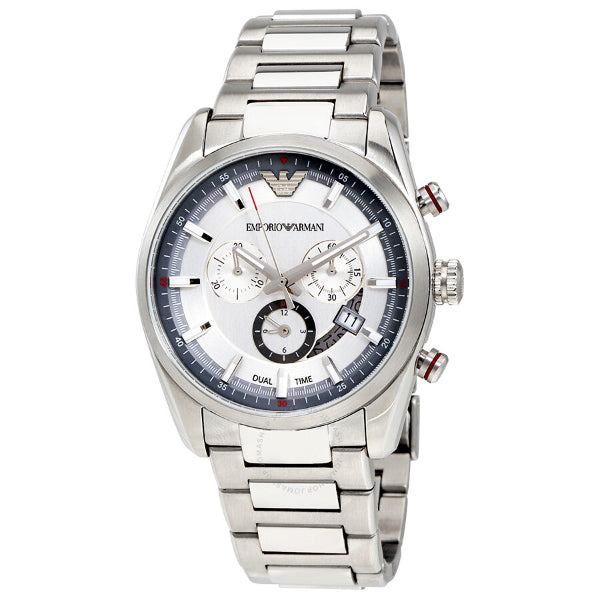 EMPORIO ARMANI Sportivo Silver Stainless Steel Silver Dial Chronograph Quartz Watch for Gents - AR6036