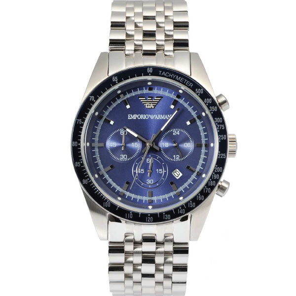 EMPORIO ARMANI Sportivo Silver Stainless Steel Blue Dial Chronograph Quartz Watch for Gents - AR6072