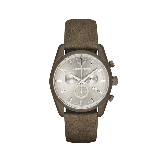 EMPORIO ARMANI Sportivo Brown Leather Silver Dial Quartz Watch for Gents- EMPORIO ARMANI AR 6076