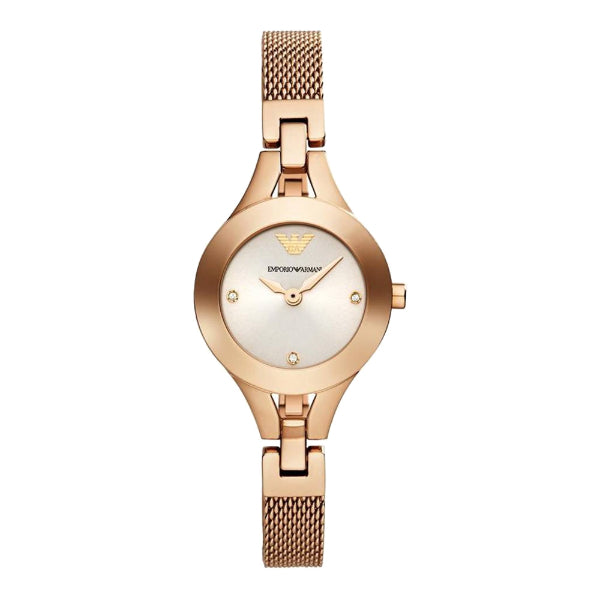 EMPORIO ARMANI Classic Rose Gold Stainless Steel Silver Dial Quartz Watch for Ladies - AR7362