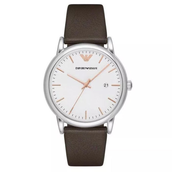 EMPORIO ARMANI Kappa Brown Leather Strap White Dial Quartz Watch for Gents - AR80006