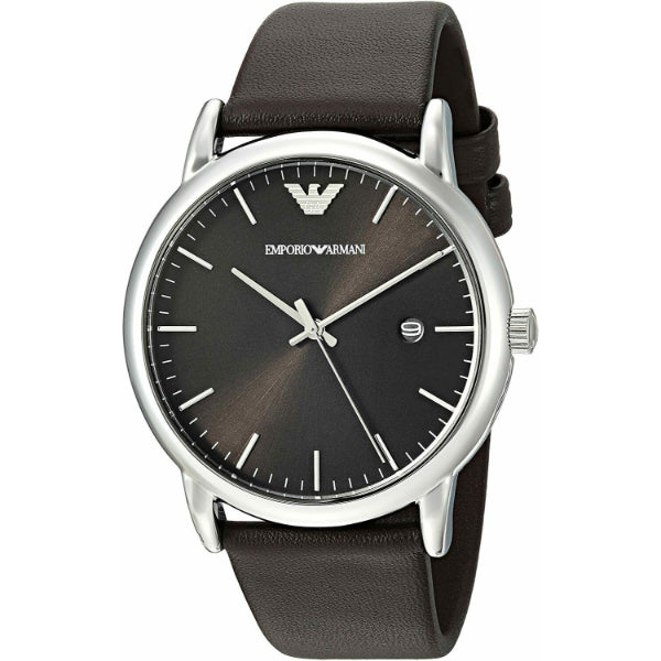 EMPORIO ARMANI Kappa Brown Leather Strap Black Dial Quartz Watch for Gents - AR80008