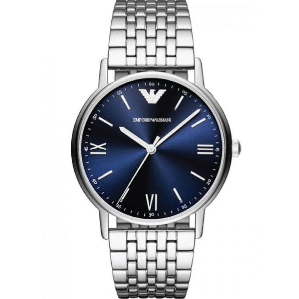 EMPORIO ARMANI Kappa Silver Stainless Steel Blue Dial Quartz Watch for Gents - AR80010