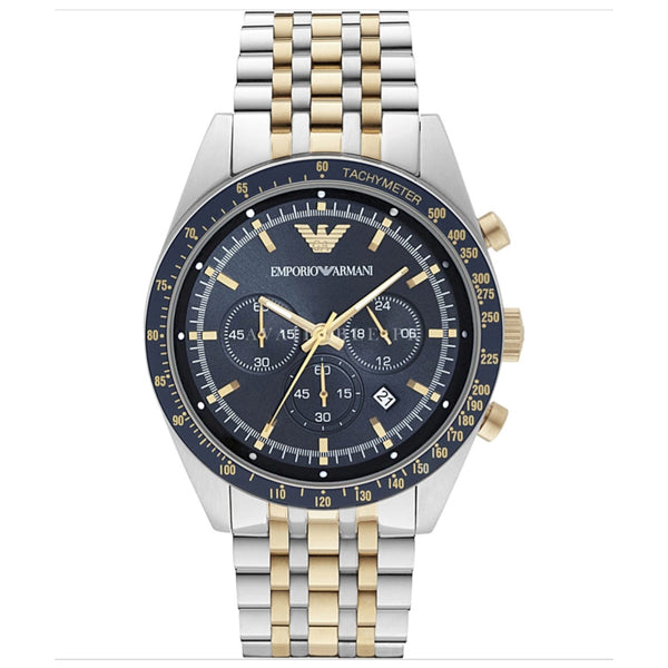 EMPORIO ARMANI Sport Two-Tone Stainless Steel Blue Dial Chronograph Quartz Watch for Gents - AR8030