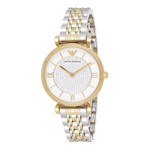 EMPORIO ARMANI Gianni T-Bar Two-Tone Stainless Steel White Dial Quartz Watch for Ladies - AR8031