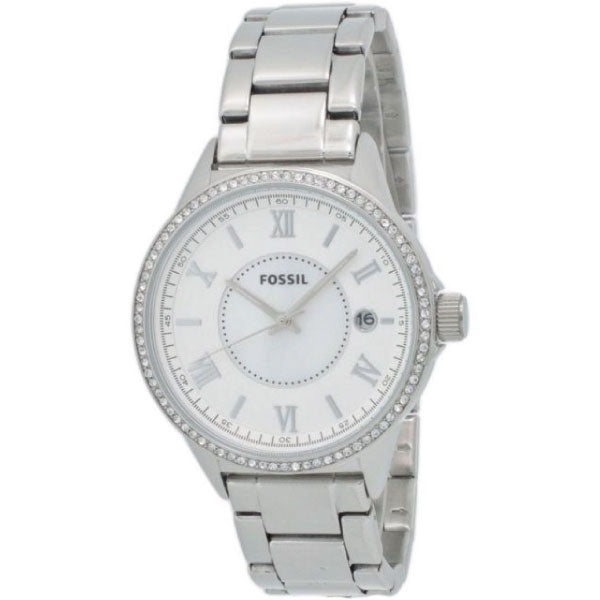 Fossil Silver Stainless Steel White Dial Quartz Watch for Ladies - BQ1105