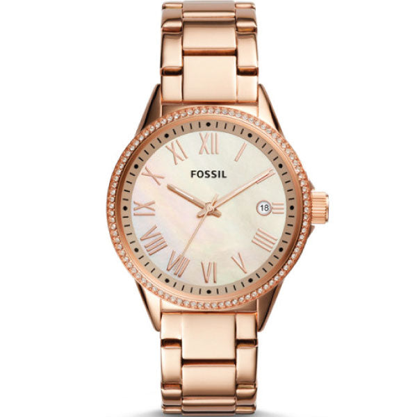 Fossil Gold Stainless Steel Mother Of Pearl Dial Quartz Watch for Ladies - BQ1108