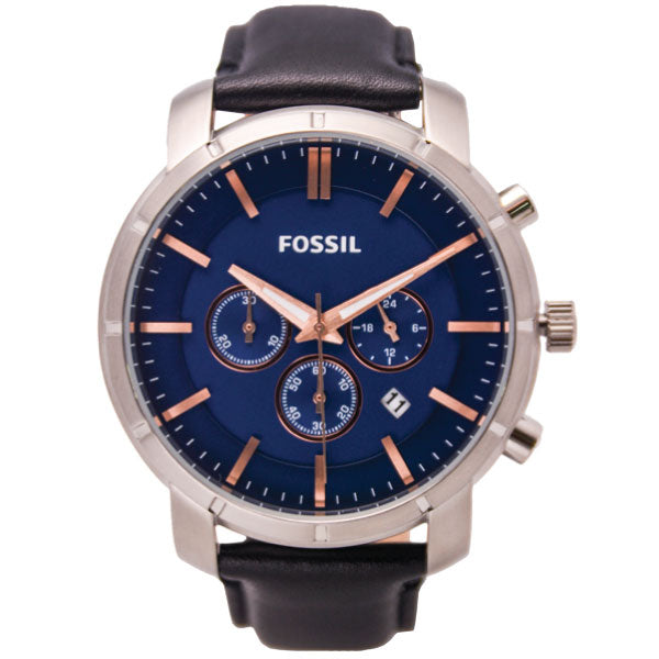 Fossil Lance Black Leather Strap Blue Dial Chronograph Quartz Watch for Gents - BQ2158