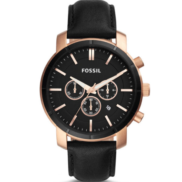 Fossil Lance Black Leather Strap Black Dial Chronograph Quartz Watch for Gents - BQ2286