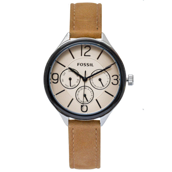 Fossil Brown Leather Strap White Dial Quartz Watch for Ladies - BQ3250