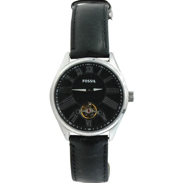 Fossil Black Leather Strap Black Dial Automatic Watch for Gents - BQ1141