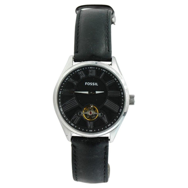 Fossil Black Leather Strap Black Dial Automatic Watch for Gents - BQ1141