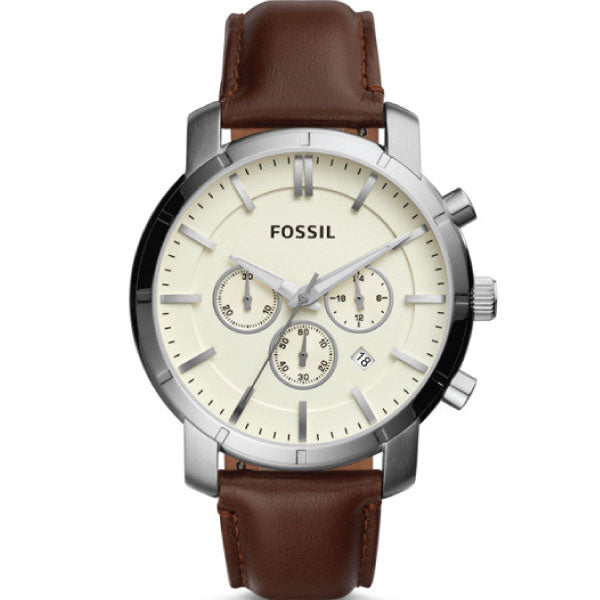 Fossil Lance Brown Stainless Steel White Dial Chronograph Quartz Watch for Gents - BQ1280