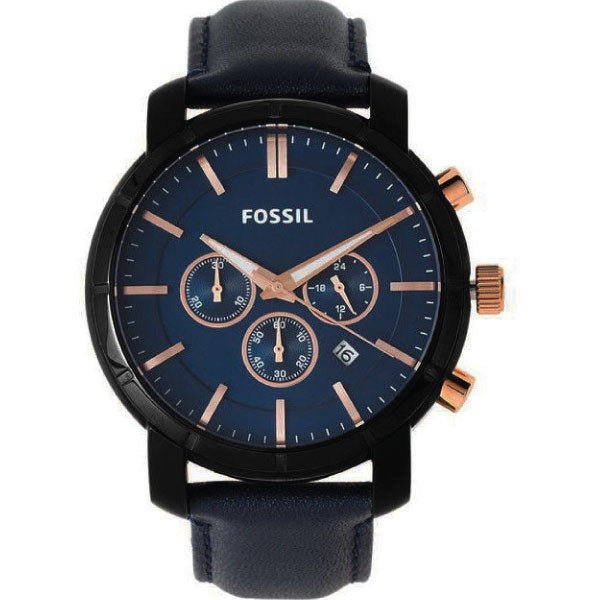 Fossil Blue Leather Strap Blue Dial Chronograph Quartz Watch for Gents - BQ2007