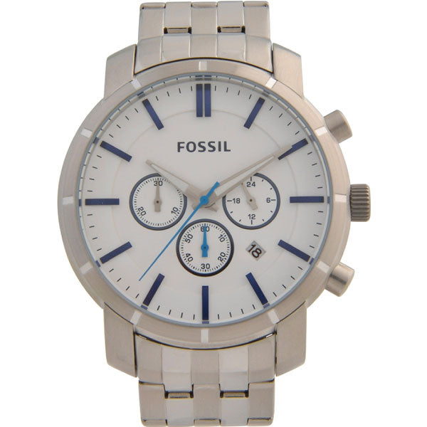 Fossil Lance Silver Stainless Steel White Dial Chronograph Quartz Watch for Gents - BQ2235