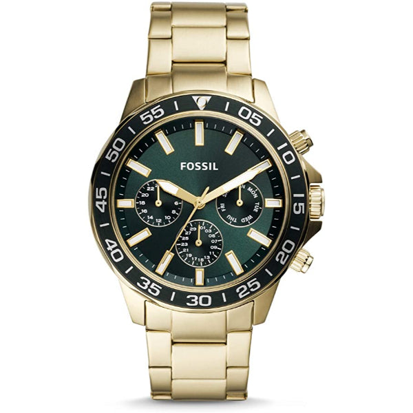 Fossil Bannon Multifunction Gold Stainless Steel Green Dial Chronograph Quartz Watch for Gents - BQ2493