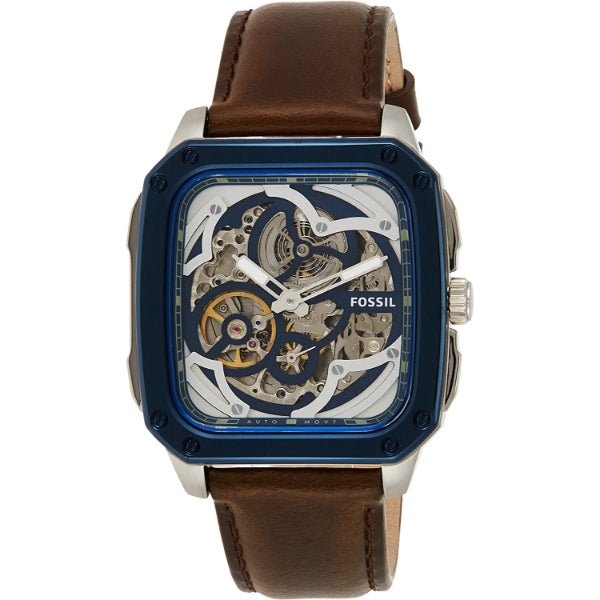 Fossil Inscription Brown Leather Strap Skeleton Multicolor Dial Automatic Watch for Gents - BQ2571