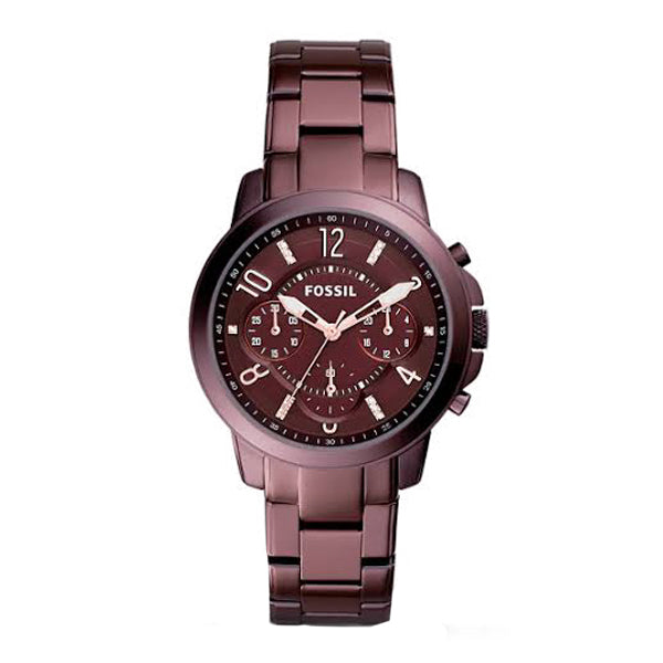 Fossil Three-Hand Wine Red Stainless Steel Wine Red Dial Chronograph Quartz Watch for Ladies - BQ3038