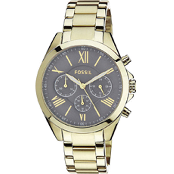 Fossil Gold Stainless Steel Black Dial Chronograph Quartz Watch for Ladies - BQ3057