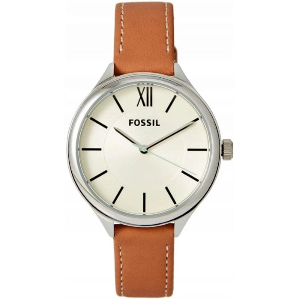 Fossil Brown Leather Strap White Dial Quartz Watch for Ladies - BQ3083