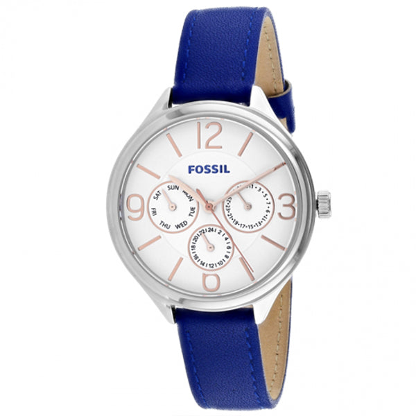 Fossil Blue Leather Strap White Dial Quartz Watch for Ladies - BQ3105