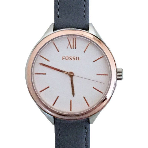 Fossil Smokey Blue Leather Strap White Dial Quartz Watch for Ladies - BQ3129