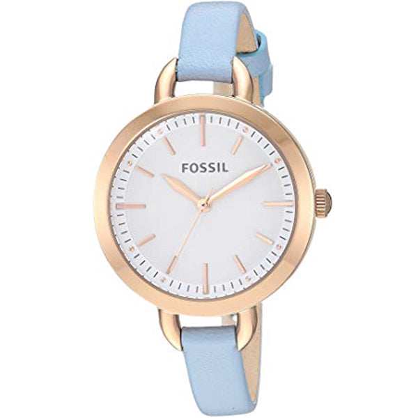 Fossil Minute Three-Hand Blue Leather Strap Silver Dial Quartz Watch for Ladies - BQ3327