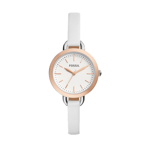 Fossil Minute Three-Hand White Leather Strap White Dial Quartz Watch for Ladies - BQ3328