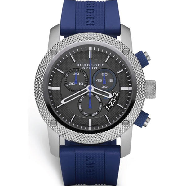 Burberry Sport Blue Rubber Strap Grey Dial Chronograph Quartz Watch for Gents - BU7711