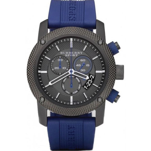 Burberry Sport Blue Rubber Strap Grey Dial Chronograph Quartz Watch for Gents - BU7714