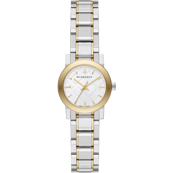 Front side view Burberry Two-tone Stainless Steel White Dial Quartz Watch for Ladies With White background