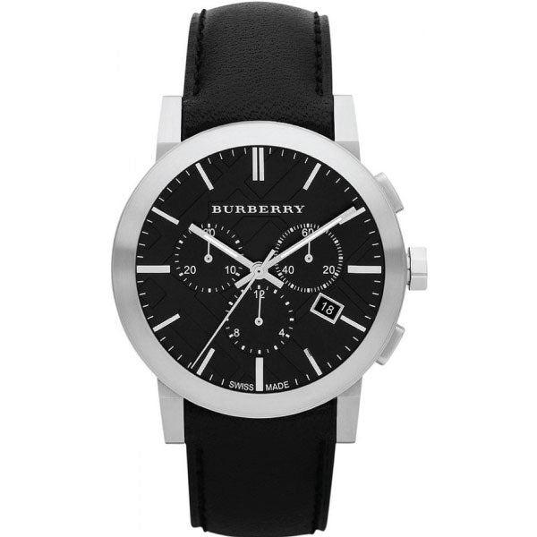 Burberry Black Leather Strap Black Dial Chronograph Quartz Watch for Gents - BU9356