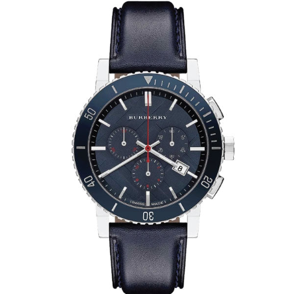 Burberry Black Leather Strap Blue Dial Chronograph Quartz Watch for Gents - BU9383