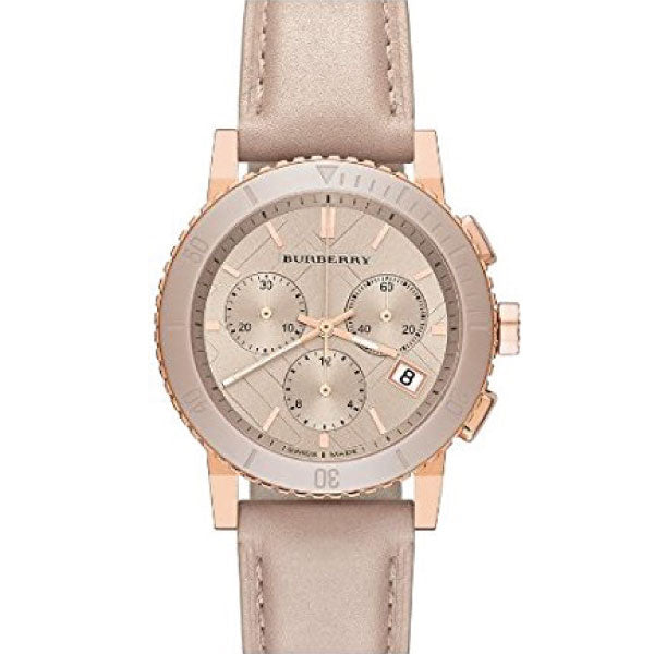 Burberry Beige Leather Strap Rose Gold Dial Quartz Watch for Ladies - BU9704