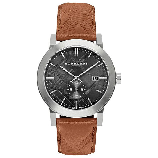 Burberry Brown Leather Strap Black Dial Quartz Watch for Gents - BU9905