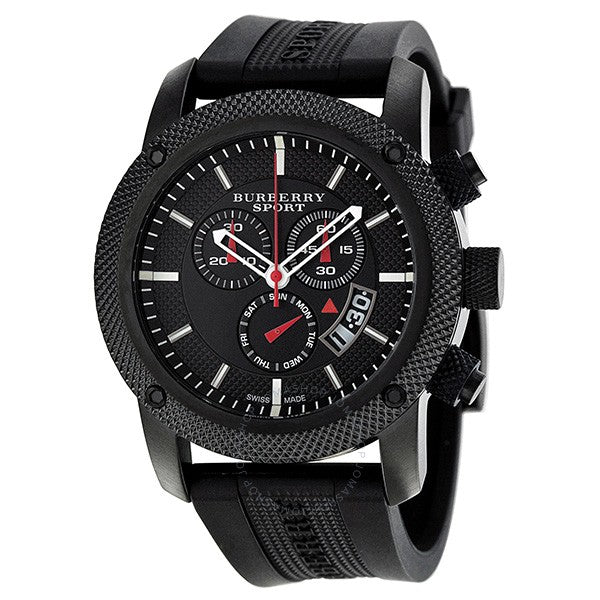 Burberry Endurance Black Rubber Strap Black Dial Chronograph Quartz Watch for Gents - BU7701