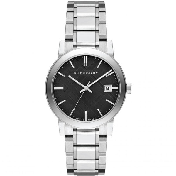 Burberry The City Silver Stainless Steel Black Dial Quartz Watch for Gents - BU9001