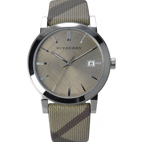 A Closeup Front side of Burberry The City Multicolor Leather Strap Beige Dial Quartz Watch for Ladies