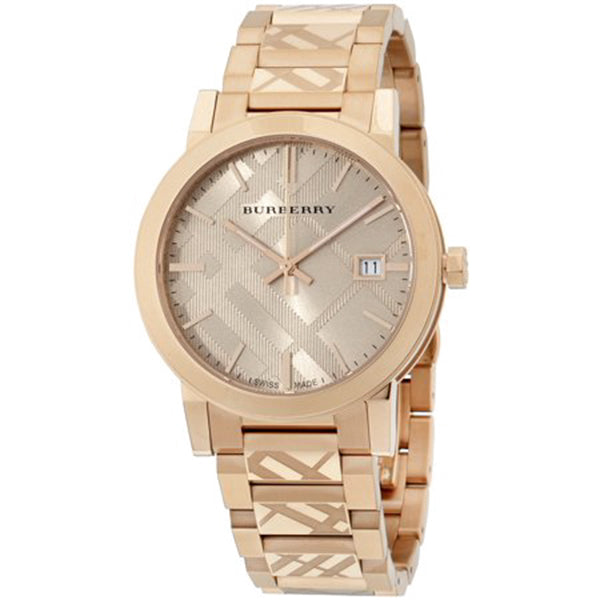 A Close Up Front View Burberry Rose Gold Stainless Steel Rose Gold Dial Quartz Watch for Ladies 