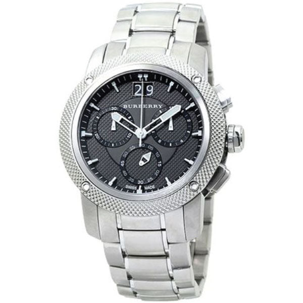 Burberry Utilitarian Silver Stainless Steel Black Dial Chronograph Quartz Watch for Gents - BU9800
