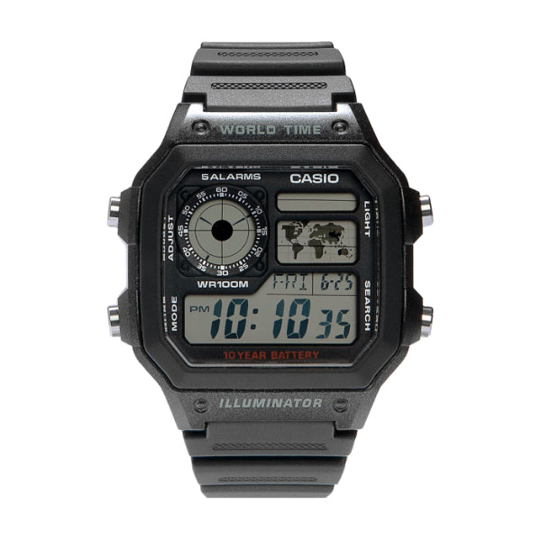 Casio Illuminator Black Silicone Strap Black Dial Quartz Watch for Gents - CASIO AE-1200WH-1AVDF