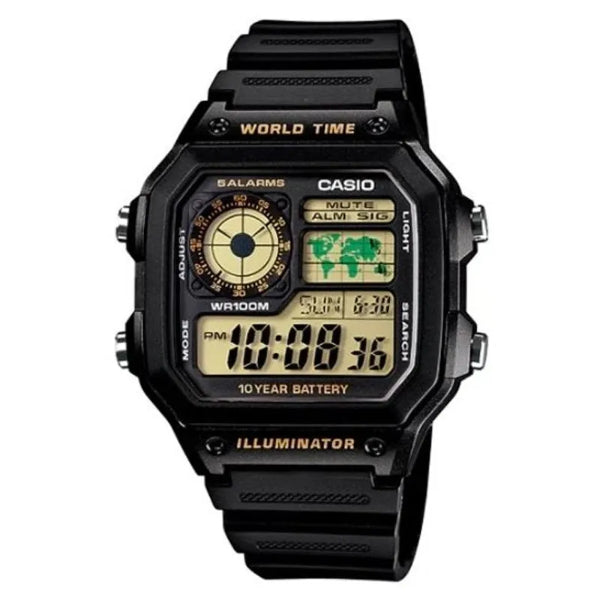 Casio Illuminator Black Silicone Strap Black Dial Quartz Watch for Gents - CASIO AE-1200WH-1BVDF