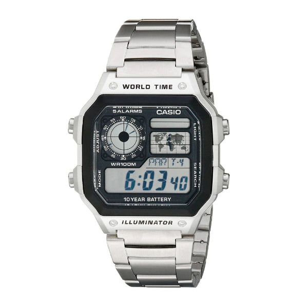 Casio Illuminator Silver Stainless Steel Silver Dial Quartz Watch for Gents - CASIO AE-1200WHD-1AVDF