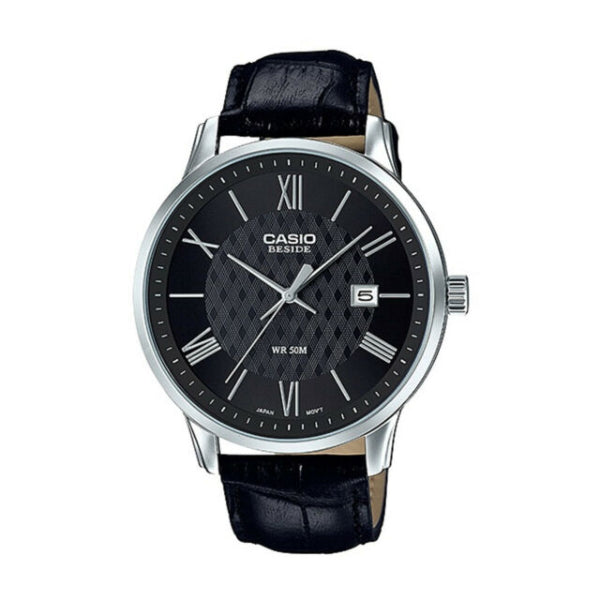 Casio Beside Black Leather Strap Silver Dial Quartz Watch for Gents - CASIO BEM-154L-1AVDF