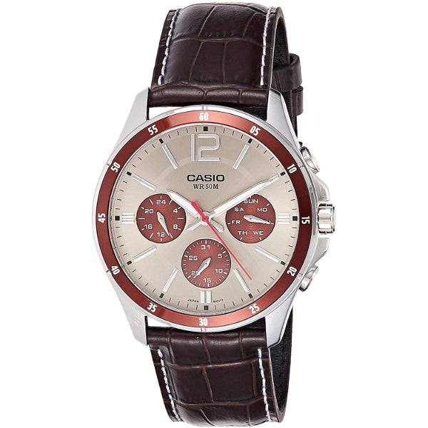 Casio Enticer Black Leather Strap Gray Dial Quartz Watch for Gents - CASIO MTP-1374L-7A1VDF